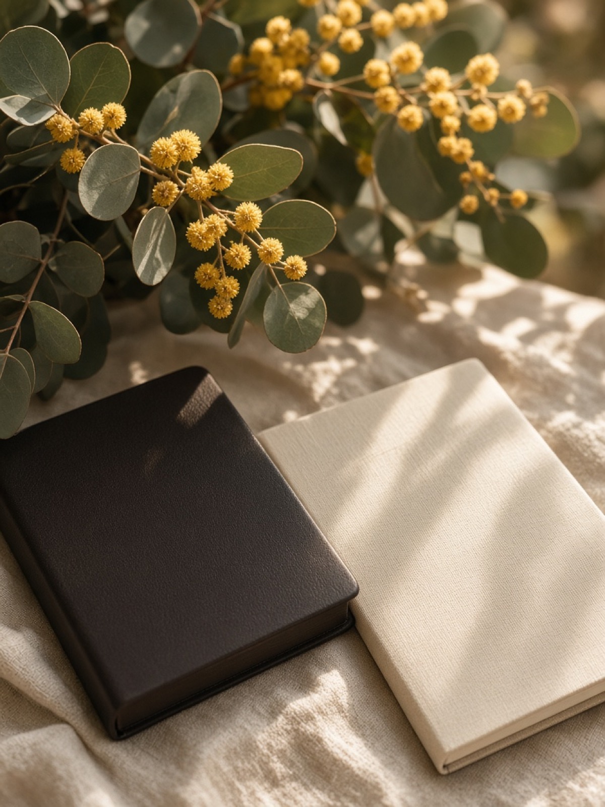 Golden wattle and a closed Bible.